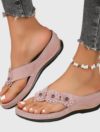 Women's Flip Flop | Open Toe Flower Embellished Wedge