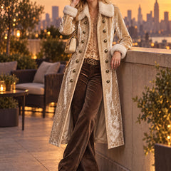 Women's Faux Fur Coat | Velvet Double-Breasted Long Lapel