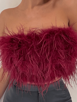 Women's Tube Top | Strapless Feather Cropped Sleeveless