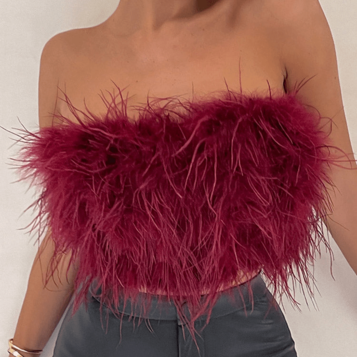 Women's Tube Top | Strapless Feather Cropped Sleeveless