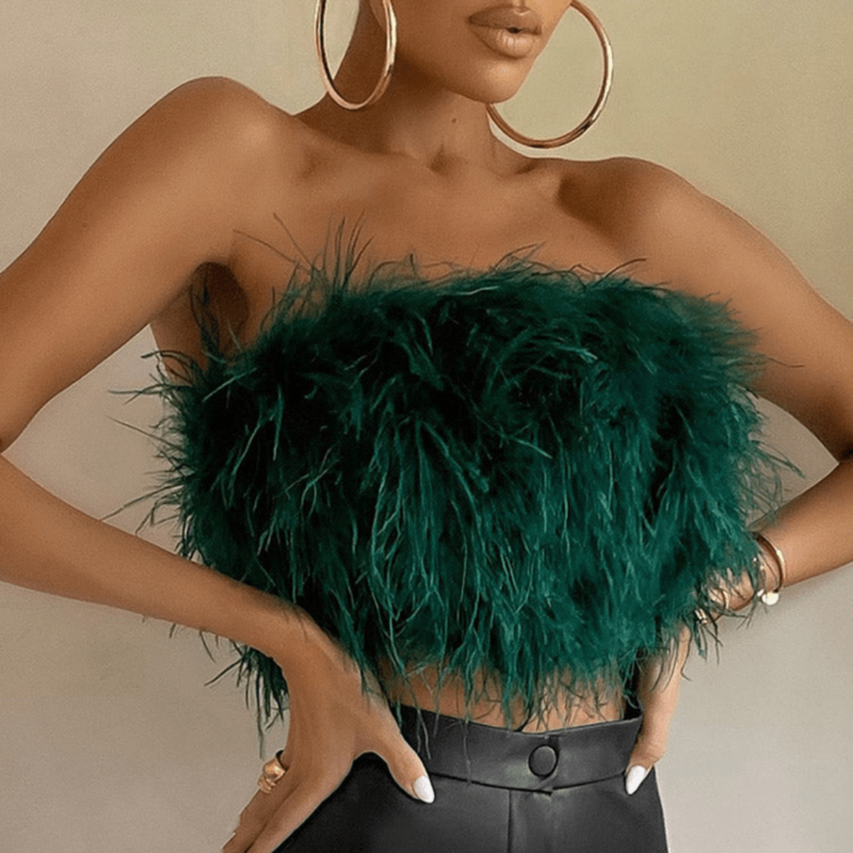 Women's Tube Top | Strapless Feather Cropped Sleeveless