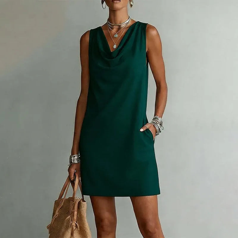 Women's Formal Dress | Midi Cowl Neck Sleeveless Pocket