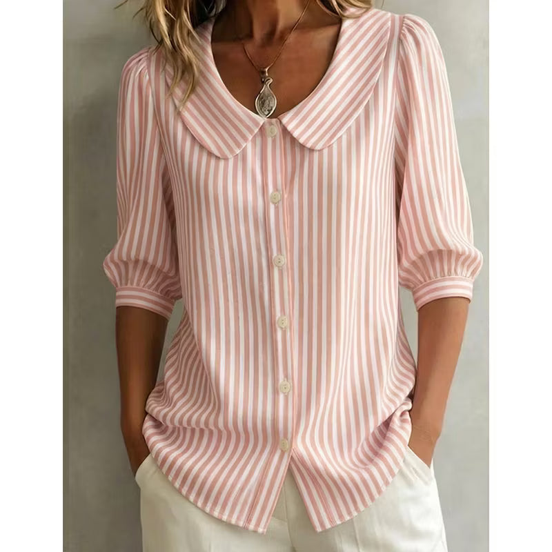 Women's Linen Shirt | Collared V-Neck Button-Front Relaxed