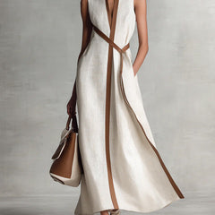 Women's Midi Dress | V-Neck Sleeveless Wrap Tie Midi