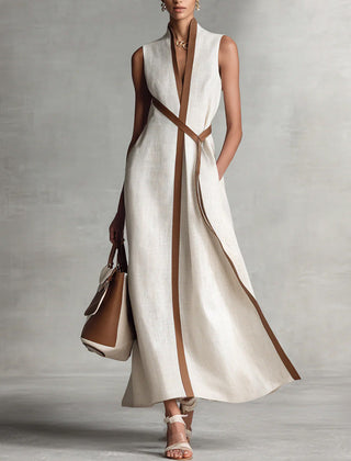 Women's Midi Dress | V-Neck Sleeveless Wrap Tie Midi