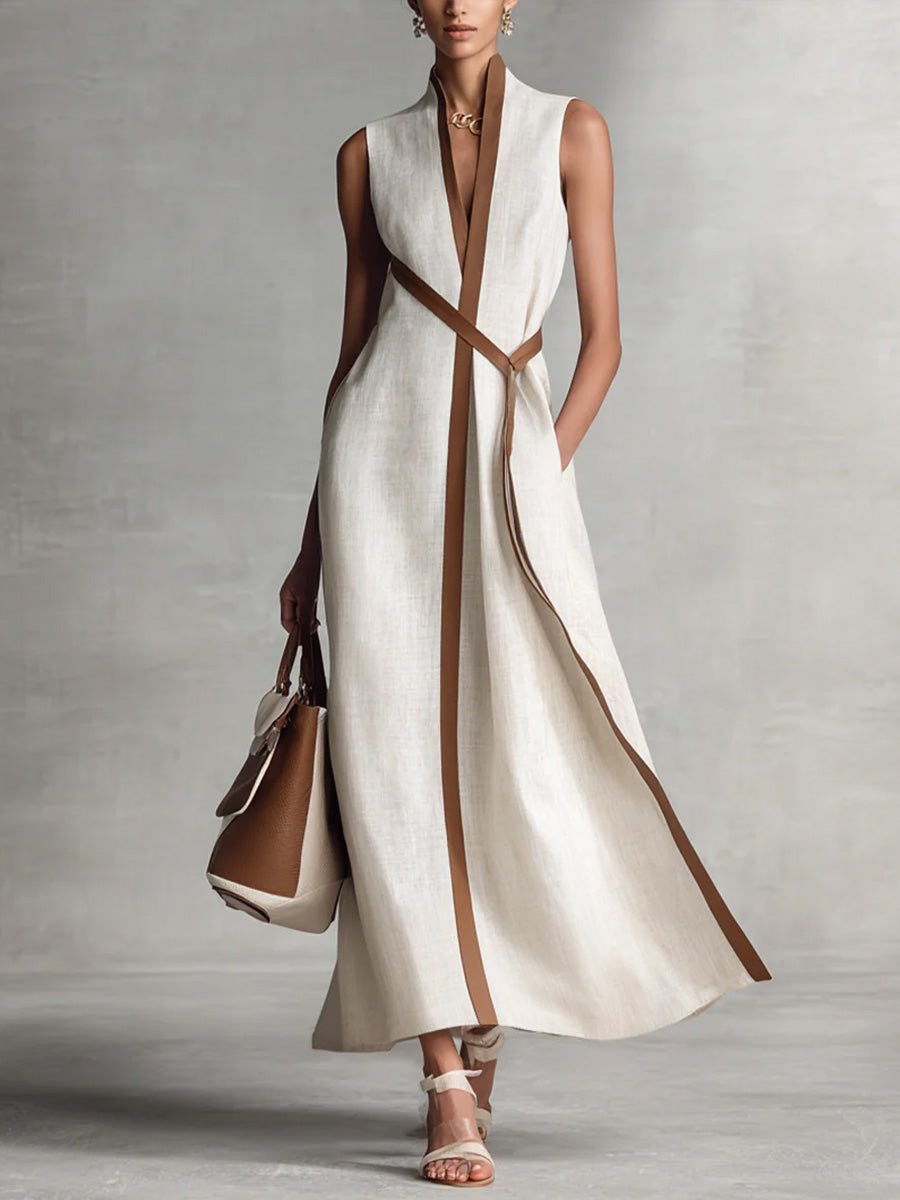 Women's Midi Dress | V-Neck Sleeveless Wrap Tie Midi