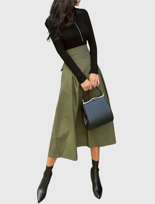 Women's Midi Skirt | A-Line Waist Tie Pleated