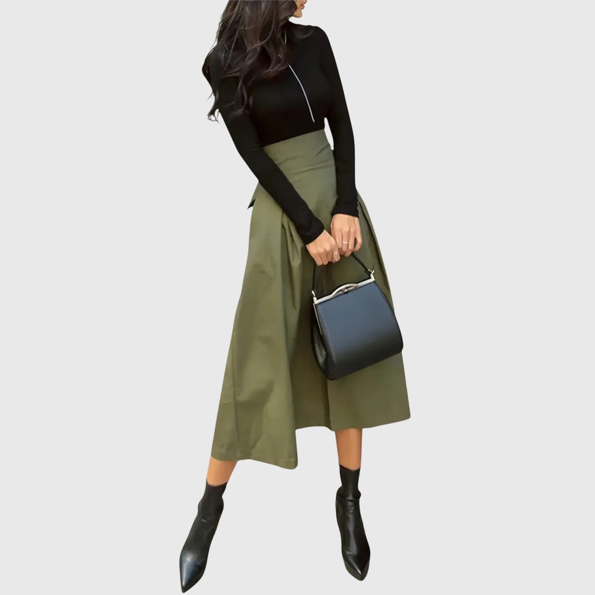 Women's Midi Skirt | A-Line Waist Tie Pleated