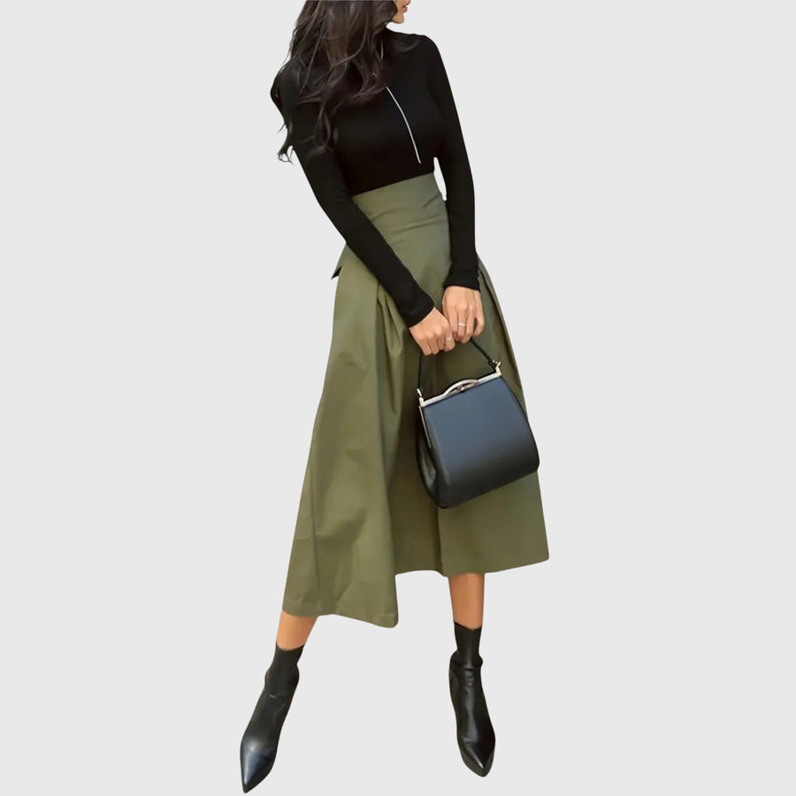 Women's Midi Skirt | A-Line Waist Tie Pleated
