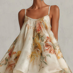 Women's Mini Dress | Floral Print Camisole Sweetheart Lace Trim