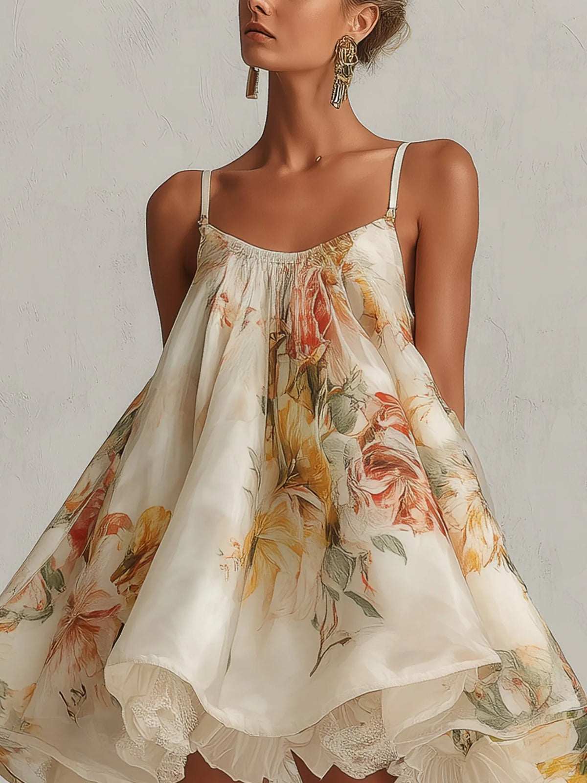 Women's Mini Dress | Floral Print Camisole Sweetheart Lace Trim