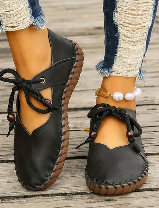 Women's Ballet Flats | Lace-Up Leather Casual