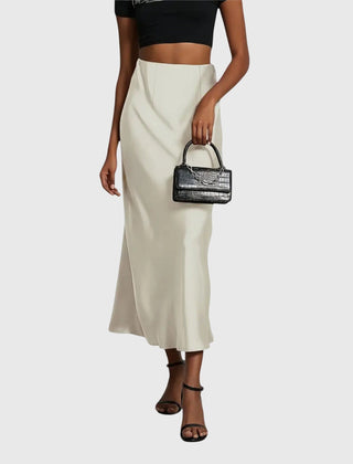 Women's A Line Skirt | Midi Length Flared Silhouette Smooth Satin