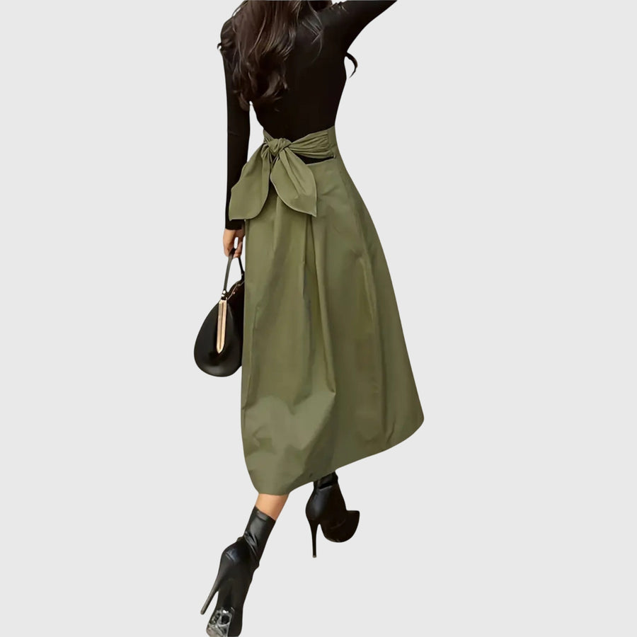 Women's Midi Skirt | A-Line Waist Tie Pleated
