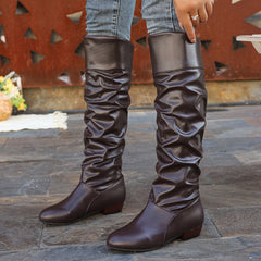 Women's Slouch Boots | Knee High Rounded Toe Low Heel