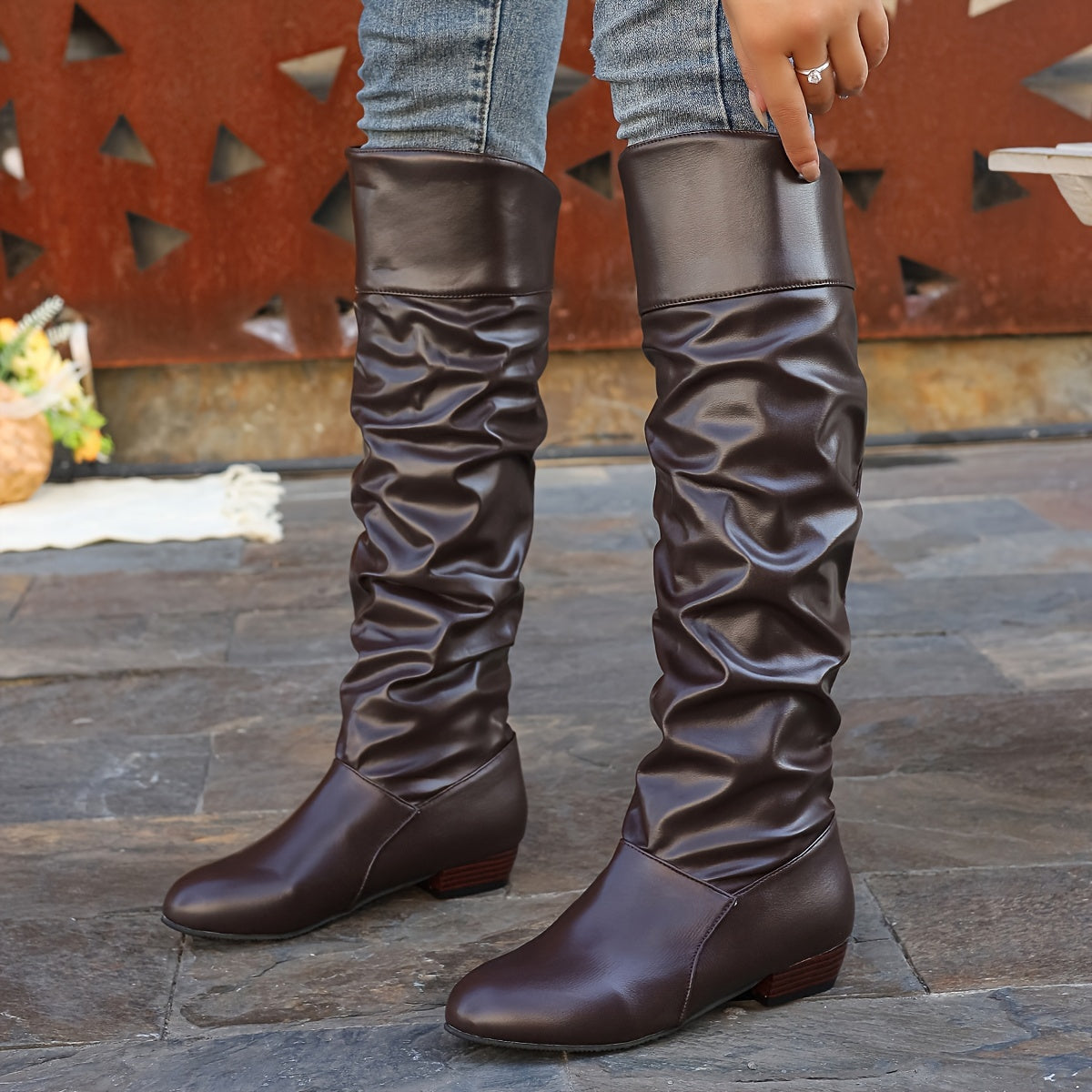 Women's Slouch Boots | Knee High Rounded Toe Low Heel