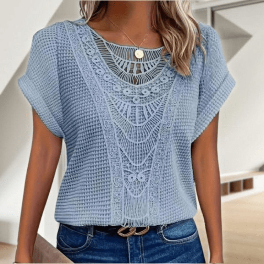 Women's Going Out Top | Lace Detail Short Sleeve Crew Knit
