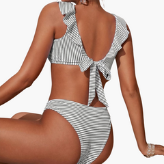 Women's Bikini Bottom | Striped Adjustable Strap Tie Back