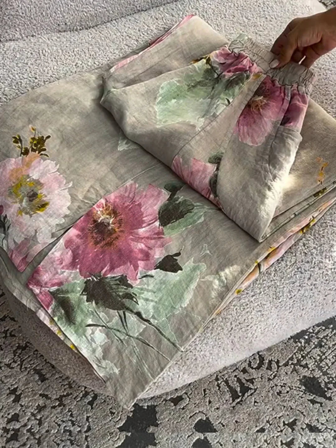 Women's Linen Pants | Floral Print Casual Elastic Waist