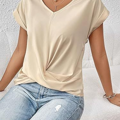 Women's T Shirt | V Neck Short Sleeve Twist Front