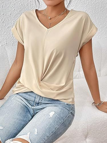 Women's T Shirt | V Neck Short Sleeve Twist Front