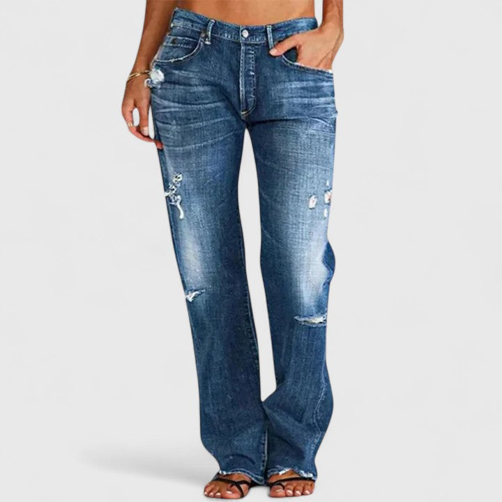 Women's Low Rise Jeans | Distressed Wide Leg Denim