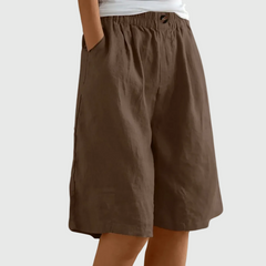 Women's Bermuda Shorts | Knee-Length Elastic Waist Pockets