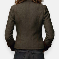 Women's Leather Jacket | Herringbone Tweed Button Closure Tailored