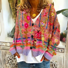 Women's Wrap Top | V-Neck Knit Floral Button-Front