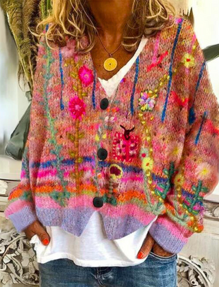 Women's Wrap Top | V-Neck Knit Floral Button-Front