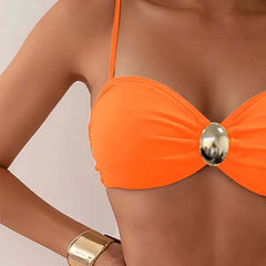 Women's High Waisted Bikini | Sweetheart Neckline Tie Back Pleated