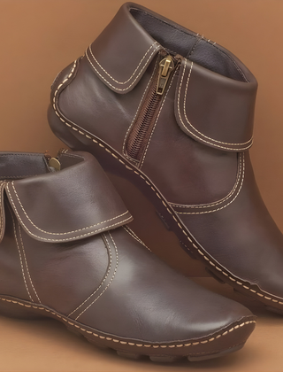 Women's Boots | Leather Ankle Zip Closure Padded Sole