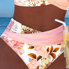 Women's High Waisted Bikini | Wrap V-Neck Floral Print Cut-Out