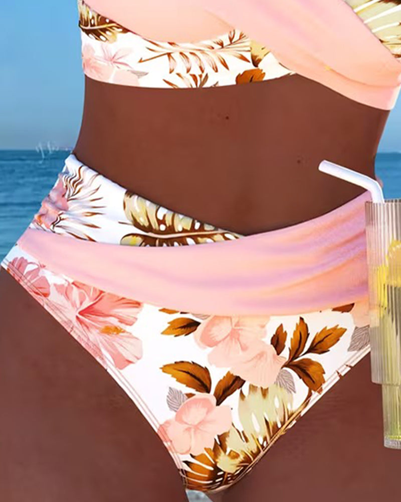 Women's High Waisted Bikini | Wrap V-Neck Floral Print Cut-Out