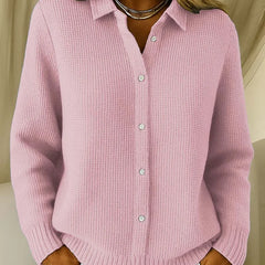 Women's Cardigan | Collar Button Ribbed Knit Long Sleeve