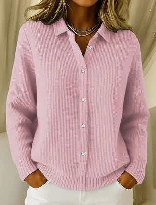 Women's Cardigan | Collar Button Ribbed Knit Long Sleeve