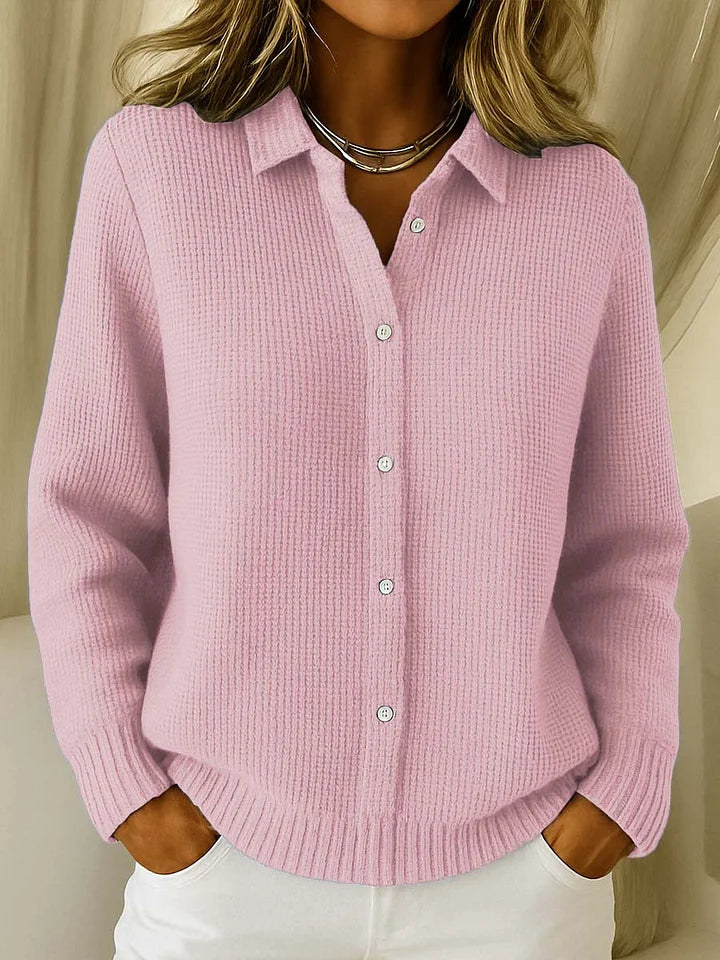 Women's Cardigan | Collar Button Ribbed Knit Long Sleeve