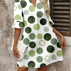 Women's Mini Dress | V-Neck Polka Dot Flared Sleeve