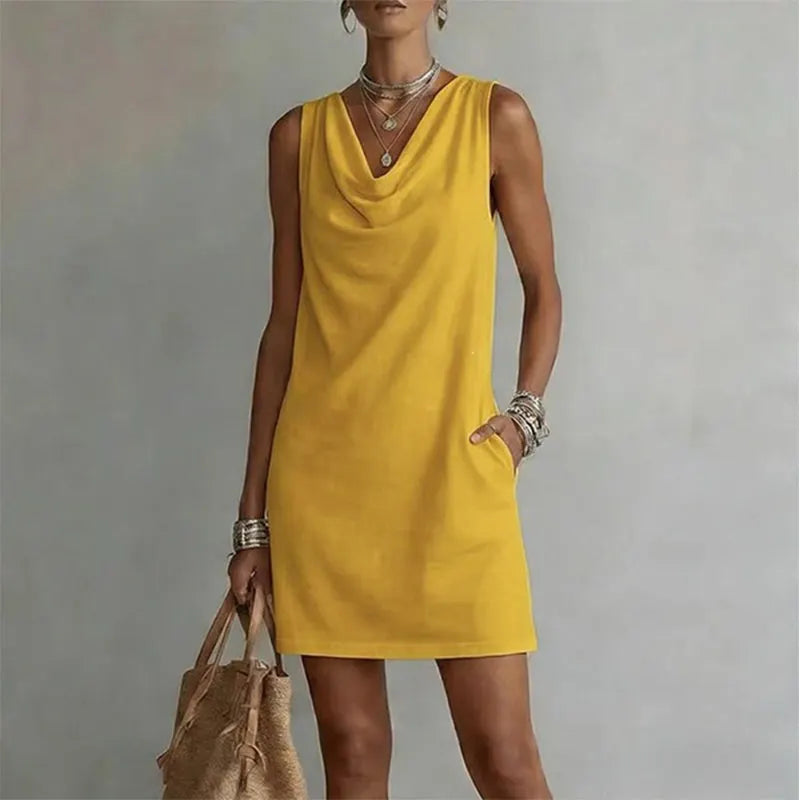 Women's Formal Dress | Midi Cowl Neck Sleeveless Pocket