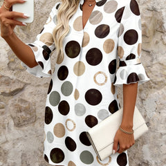 Women's Mini Dress | V-Neck Polka Dot Flared Sleeve