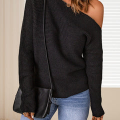 Women's Off The Shoulder Sweater | Ribbed Knit Long Sleeve Cold Shoulder