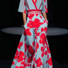 Women's Christmas Dress | Maxi Length V-Neck Wrap Half Sleeve Floral Print