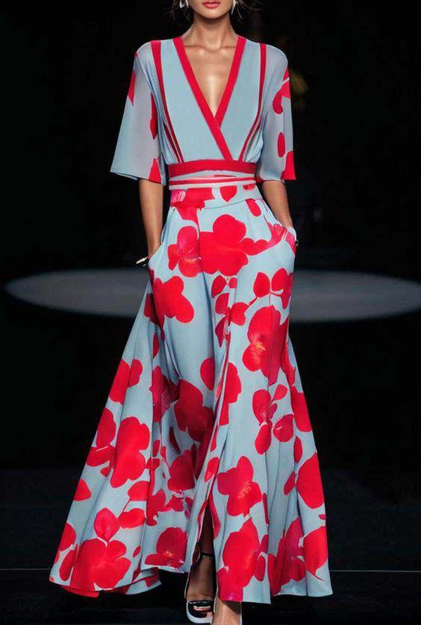 Women's Christmas Dress | Maxi Length V-Neck Wrap Half Sleeve Floral Print