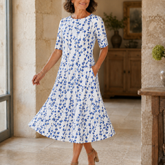 Women's Floral Midi Dress | Midi Length Round Neck Half Sleeve
