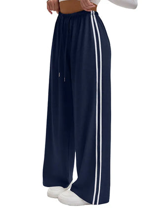 Women's Palazzo Pants | Wide Leg Drawstring Stripe