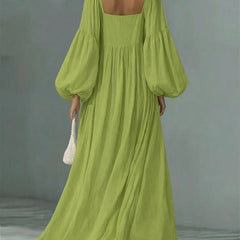 Women's Flowy Maxi Dress | Square Neckline Puff Sleeve Maxi