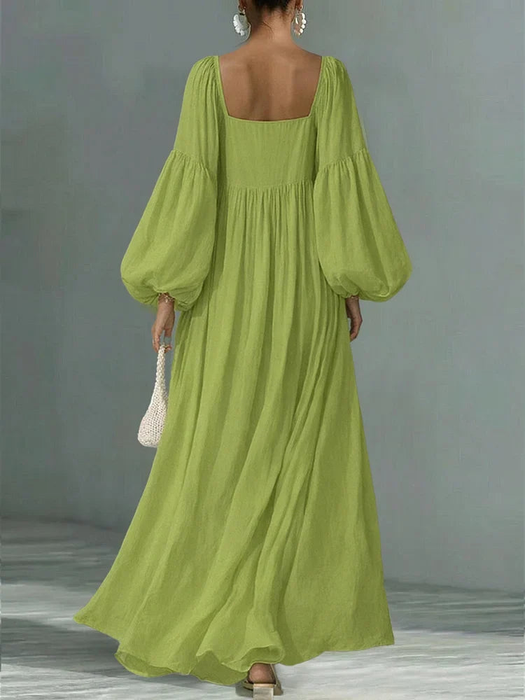Women's Flowy Maxi Dress | Square Neckline Puff Sleeve Maxi