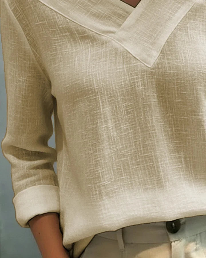 Women's Long Sleeve Top | Off Shoulder V Neck Relaxed Fit