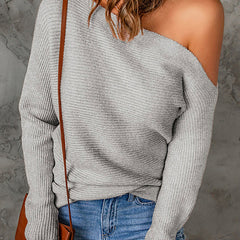 Women's Off The Shoulder Sweater | Ribbed Knit Long Sleeve Cold Shoulder