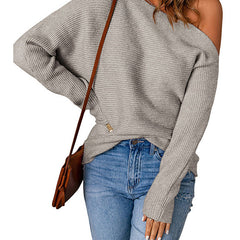Women's Off The Shoulder Sweater | Ribbed Knit Long Sleeve Cold Shoulder